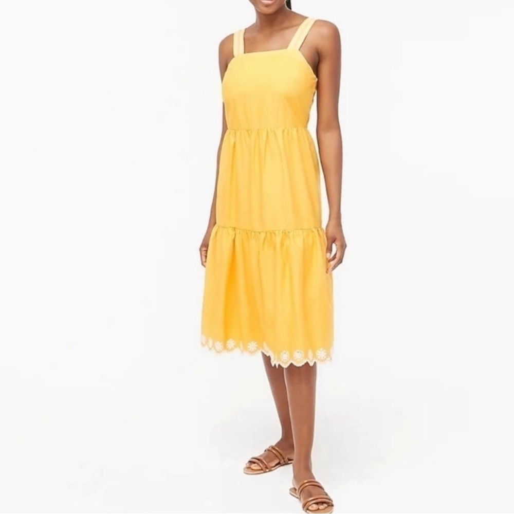 J. Crew Yellow Tiered Midi Sundress with Lace Hem